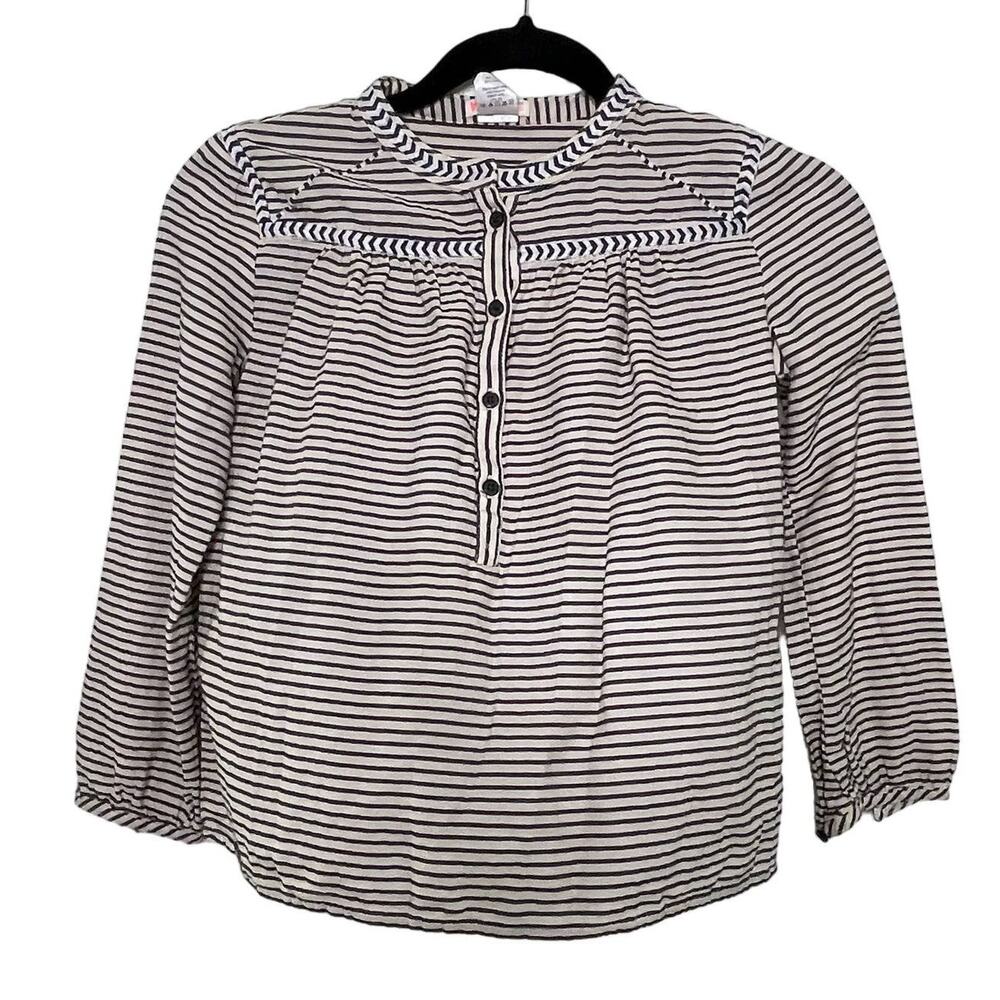 Girl's 10 Crewcuts Top Blouse Long Sleeve Striped Pattern Button Front Nautical